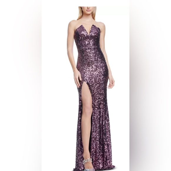 NWT Dress the Population Purple Sequin Gown with Slit size L - Picture 1 of 6